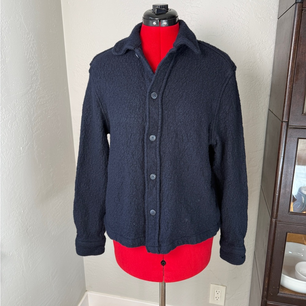 H&M Navy Blue Wool Blend Textured Button-Up Shirt Jacket Size L